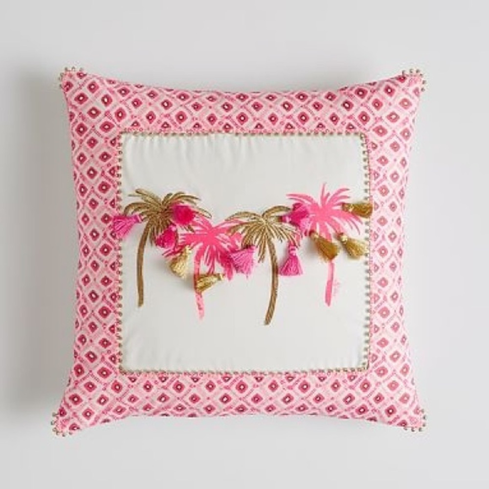 NWOT Lilly Pulitzer Palm Pillow Cover + Insert, 18" x18", Hotty Pink